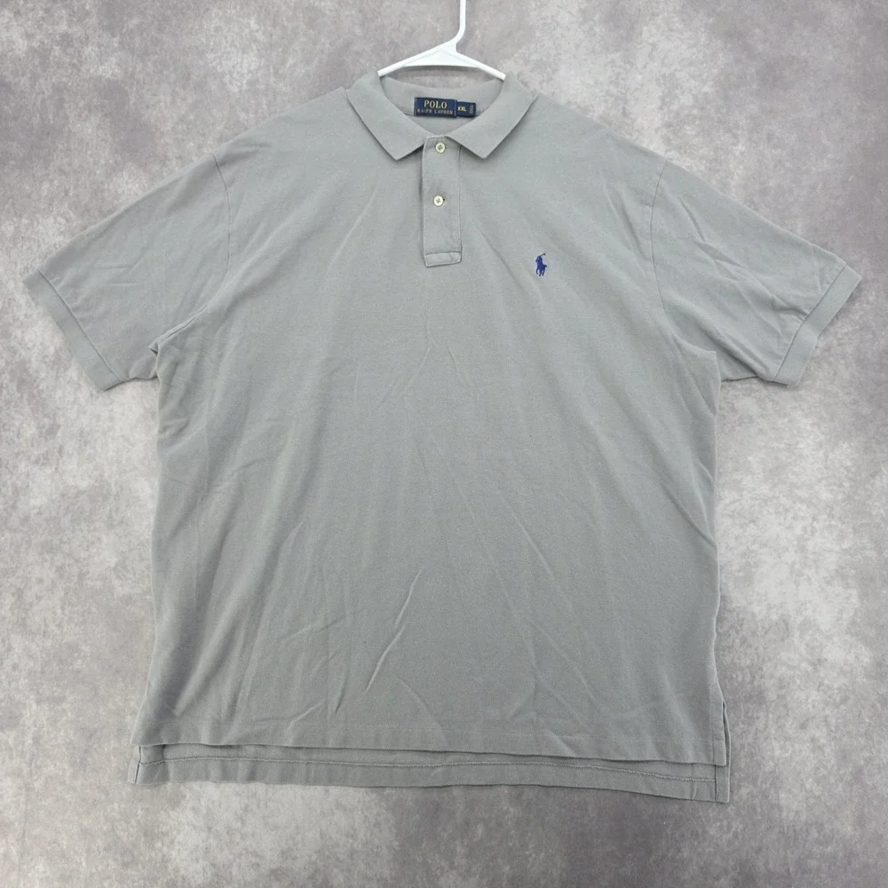 Polo Ralph Lauren Shirt Mens XXL Gray Short Sleeve Pique Mesh Blue Pony Polo